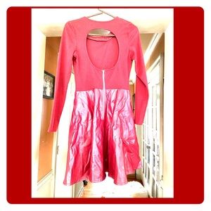 Red Open Back Pleather Skirt Dress